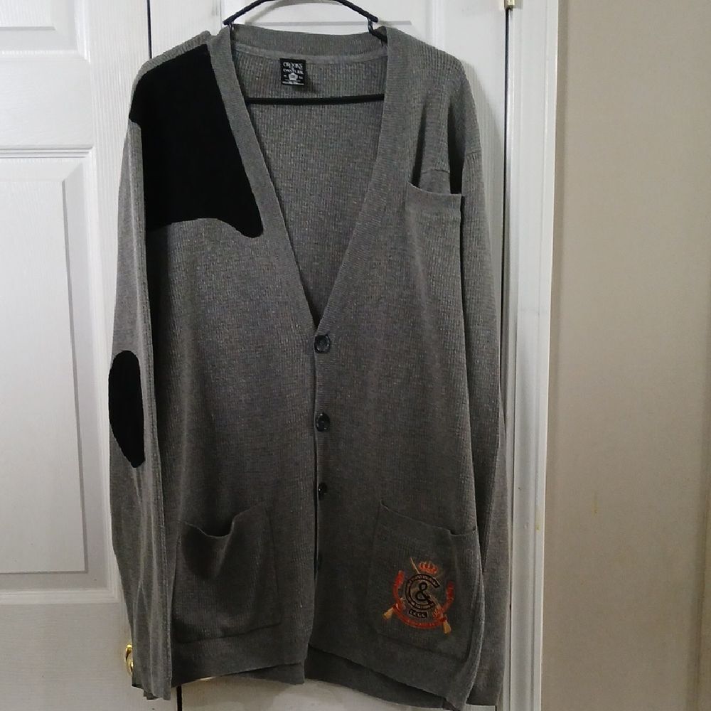 Crooks & Castles  gray black cardigan sweater classy casual  Sz 3XL EUC